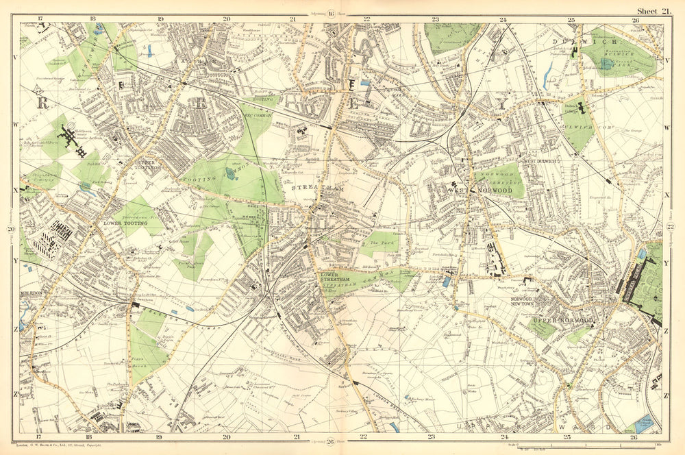 STREATHAM. Mitcham,Balham,Tooting,Streatham,Norwood,Dulwich.BACON 1902 old map