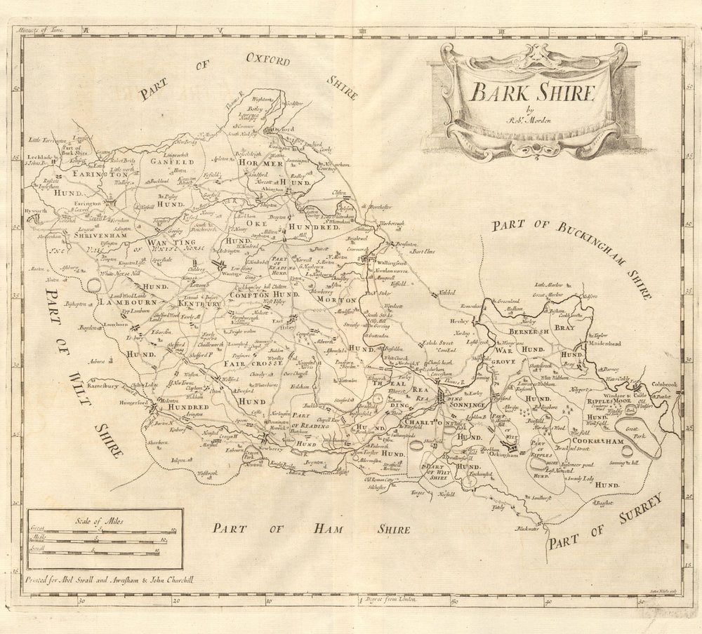 Berkshire. 'BARK SHIRE' by ROBERT MORDEN from Camden's Britannia 1772 old map