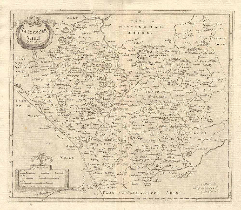 LEICESTERSHIRE. by ROBERT MORDEN from Camden's Britannia 1772 old antique map
