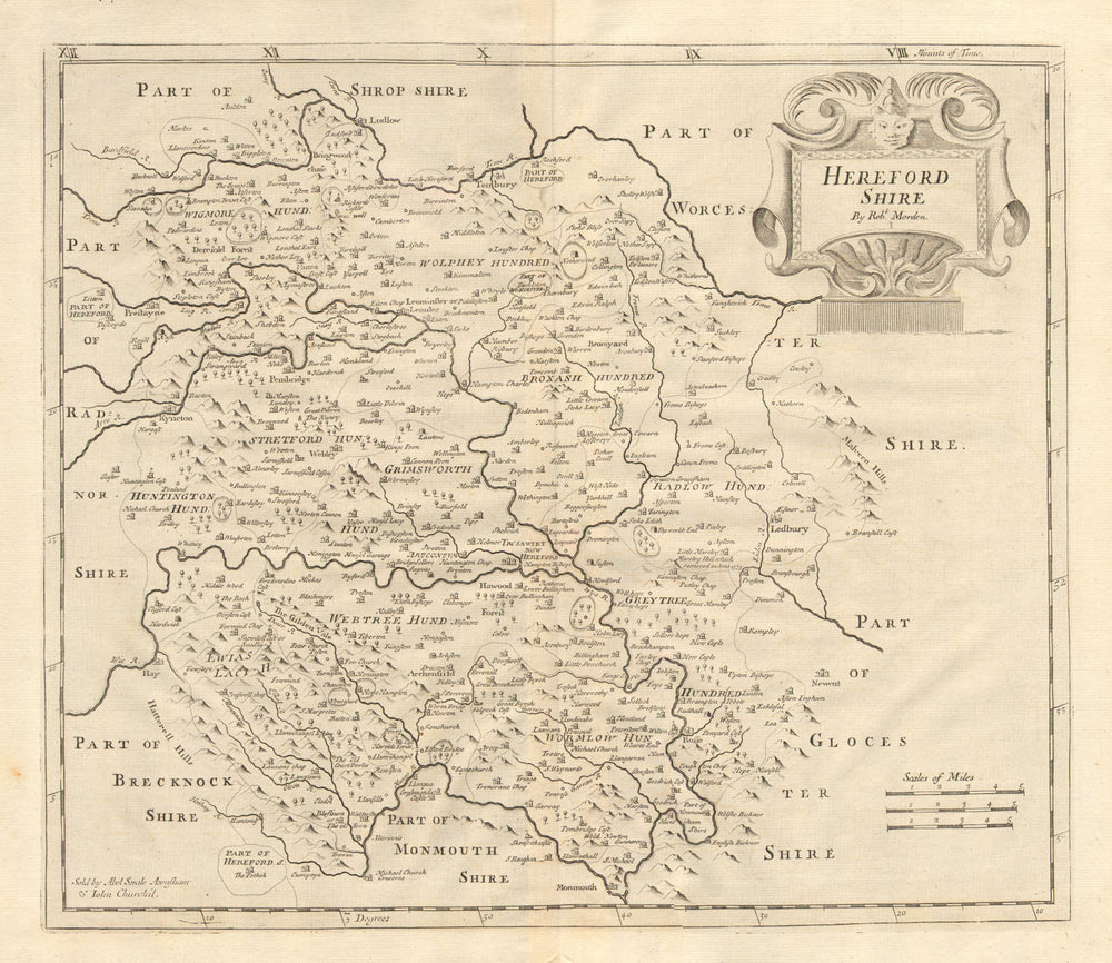 Herefordshire. 'HEREFORD SHIRE' by ROBERT MORDEN. Camden's Britannia 1772 map