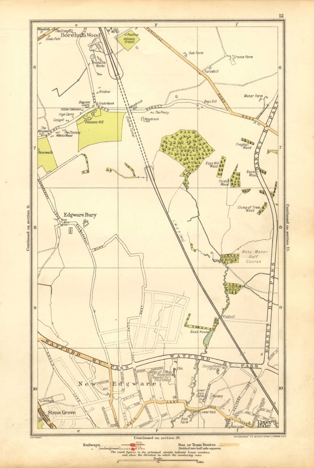 LONDON. Edgware Bury, New Edgware, Stone Grove, Upper Hale 1928 old map