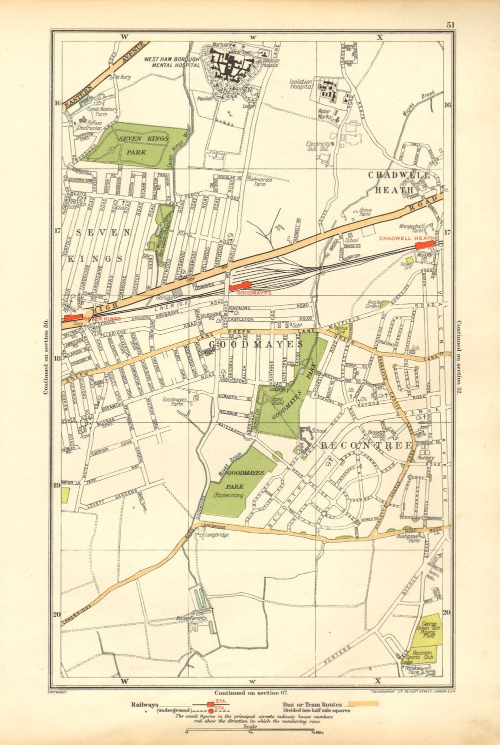 LONDON.Becontree,Goodmayes,Seven Kings,Chadwell Heath,Longbridge Rd 1928 map
