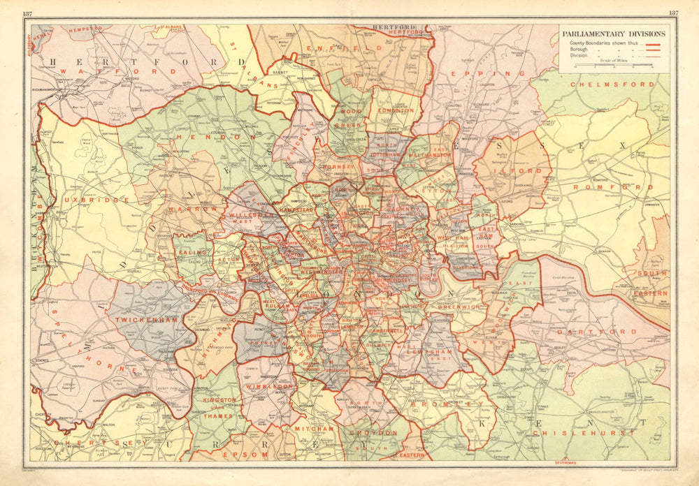 LONDON. Parliamentary Divisions. County, borough & divisions 1928 old map