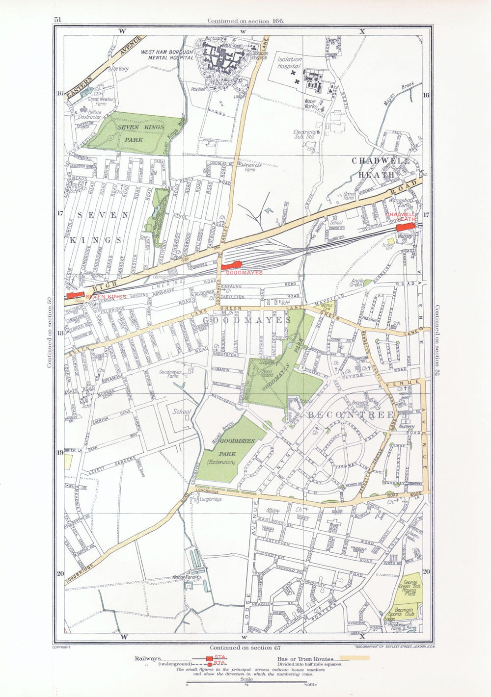 LONDON. Becontree Goodmayes Seven Kings Chadwell Heath Longbridge Rd 1933 map