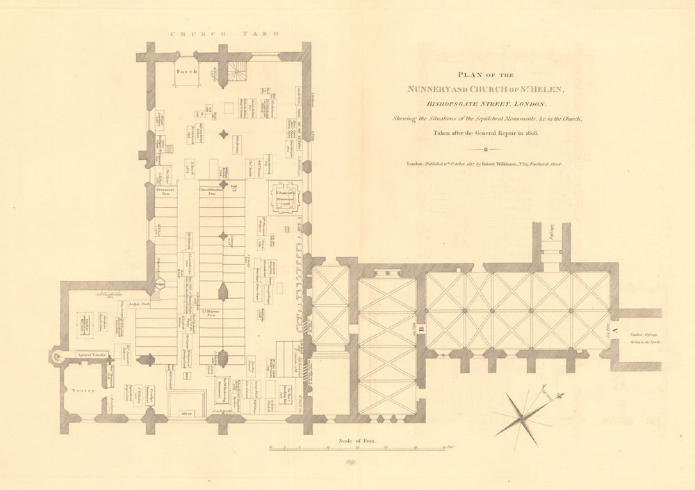 ST HELEN BISHOPSGATE. Plan of the Nunnery and church. London 1834 old map