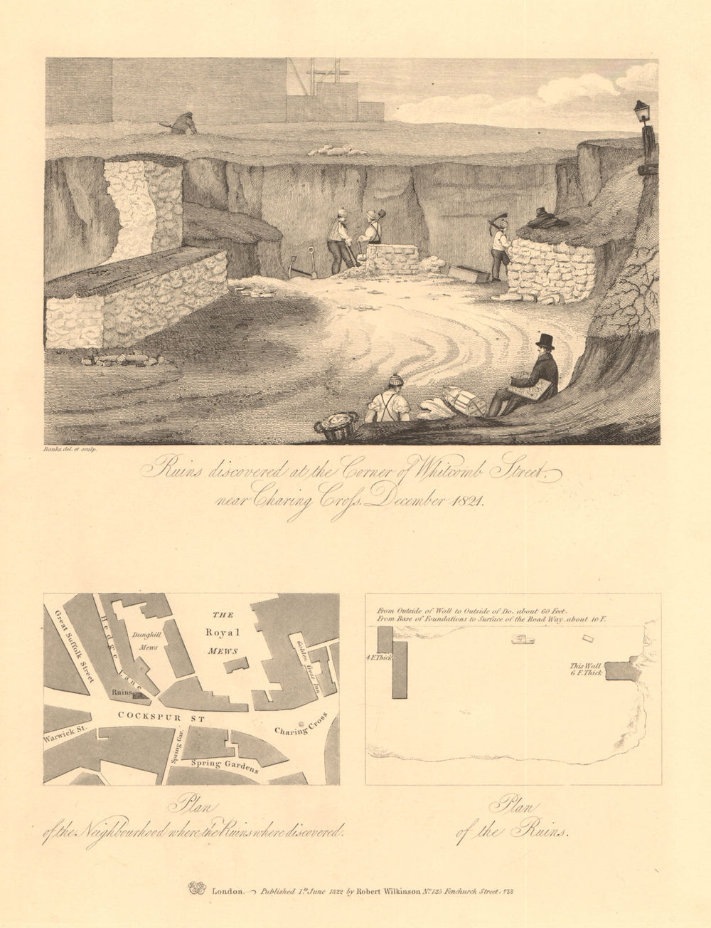 TRAFALGAR SQUARE/ROYAL MEWS. Whitcomb Street ruins. Cockspur St 1834 old map