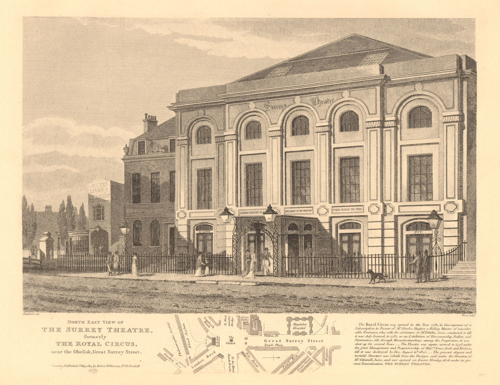 SURREY THEATRE (ex-ROYAL CIRCUS), Lambeth. ST GEORGE'S CIRCUS plan 1834 map