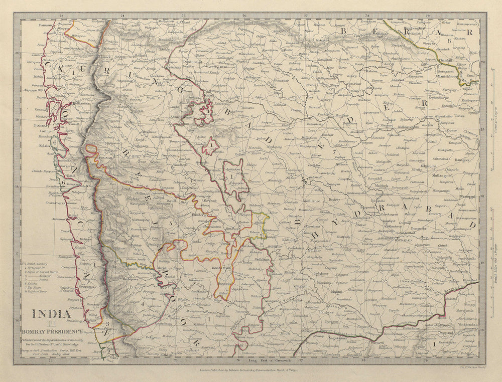 BOMBAY (MUMBAI) PRESIDENCY AND HYDERABAD. Aurangabad; Bijapur. SDUK 1844 map