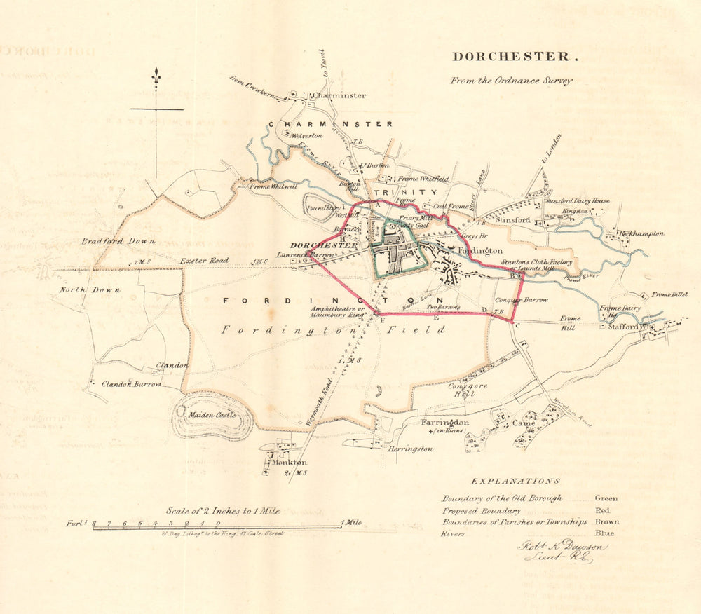 DORCHESTER borough/town plan. REFORM ACT. Charminster. Dorset. DAWSON 1832 map
