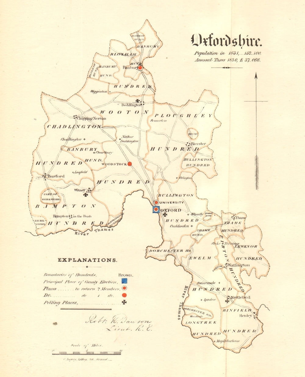 Oxfordshire county map. Boroughs electoral electoral. REFORM ACT. DAWSON 1832