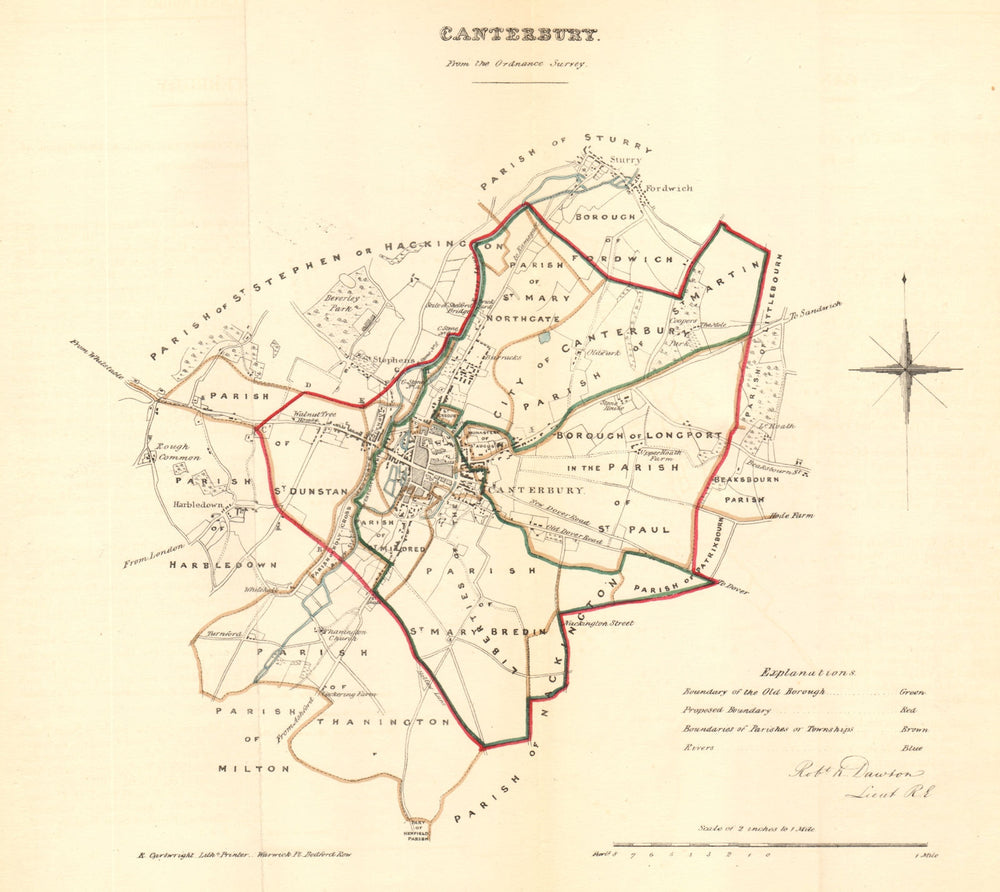 CANTERBURY borough/town plan. REFORM ACT. Sturry Fordwich. Kent. DAWSON 1832 map