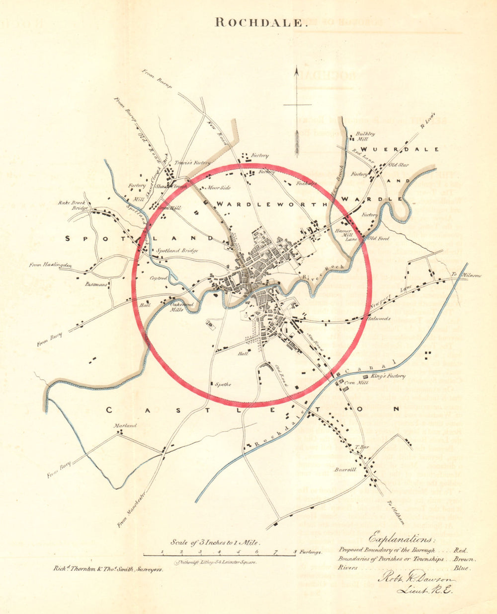 ROCHDALE borough/town plan. REFORM ACT. Shawclough. Lancashire. DAWSON 1832 map