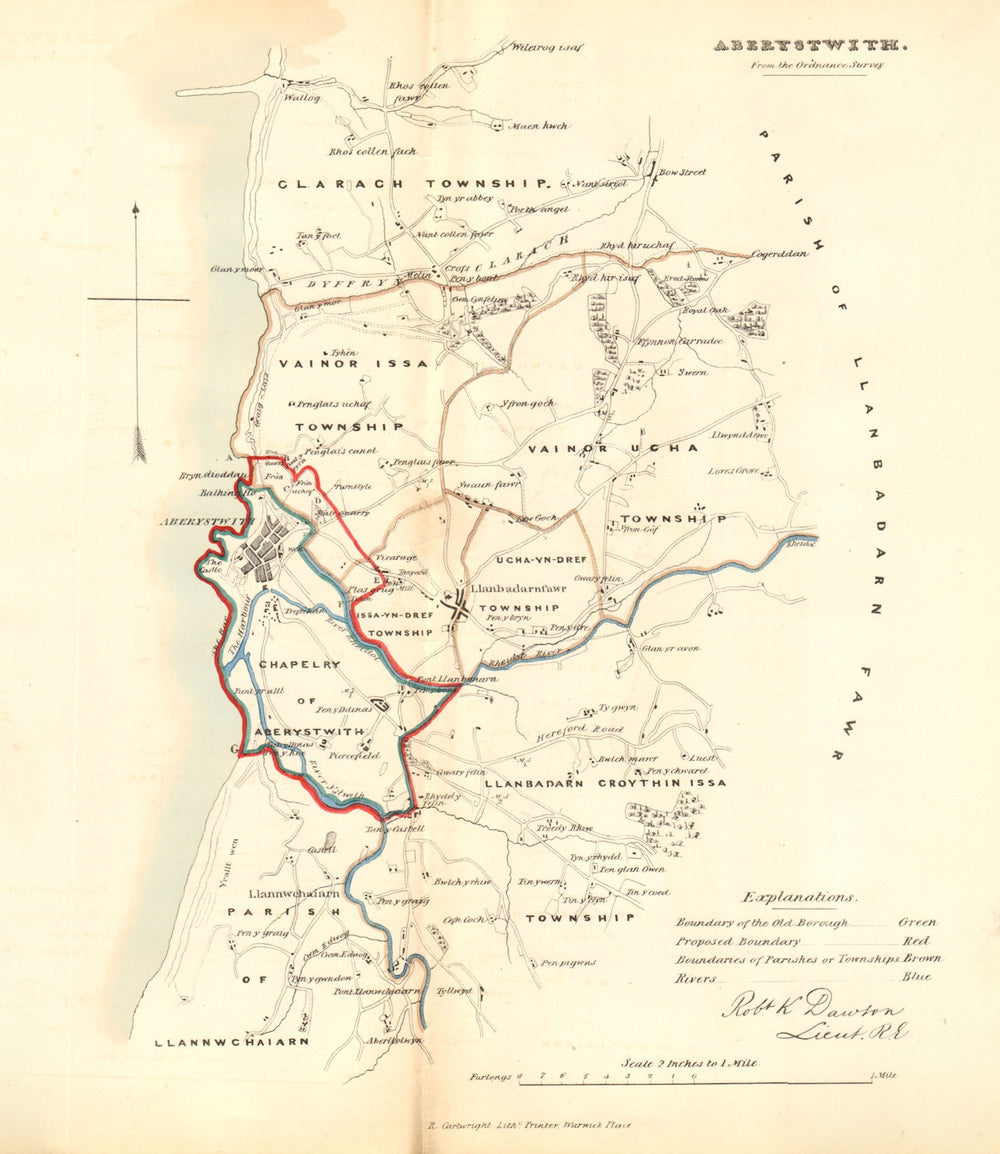 ABERYSTWYTH borough/town plan. REFORM ACT. Llanbadarnfawr Wales. DAWSON 1832 map