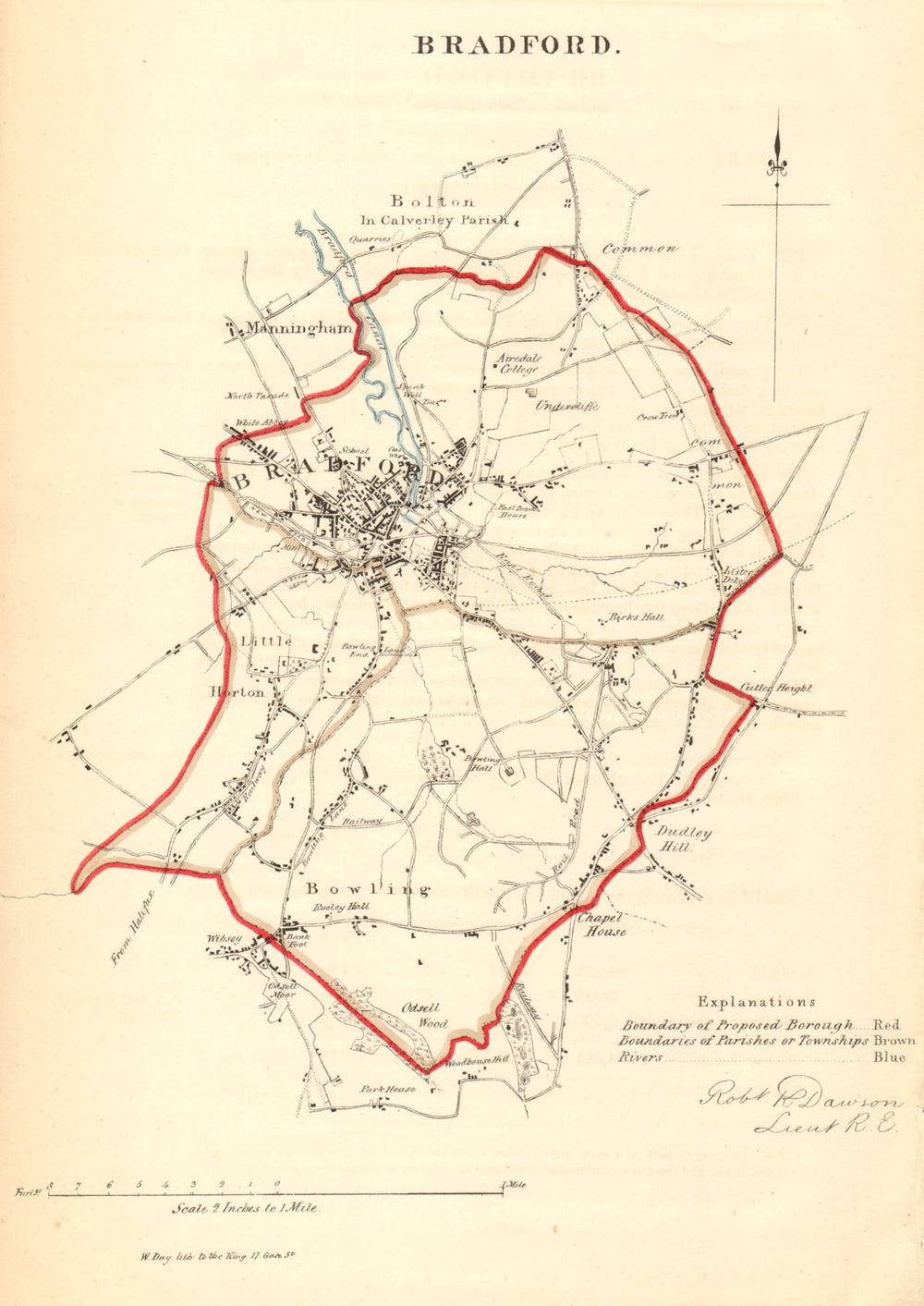 BRADFORD borough/town plan. REFORM ACT. Little Horton Yorkshire. DAWSON 1832 map