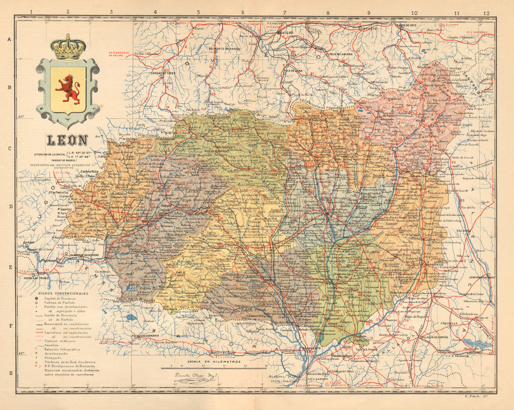 LEÓN. Leon. Castilla y León. Mapa antiguo de la provincia. ALBERTO MARTIN c1911