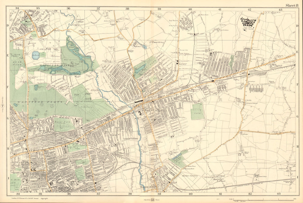 WANSTEAD ILFORD BARKING Forest Gate Seven Kings Chadwell Heath. BACON  1903 map