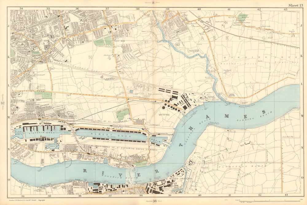 WEST/EAST HAM & BARKING Plaistow Woolwich Thamesmead Beckton. BACON  1903 map