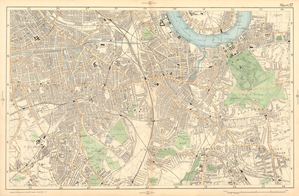 LONDON SOUTH Camberwell Greenwich Deptford Lewisham Southwark. BACON  1903 map