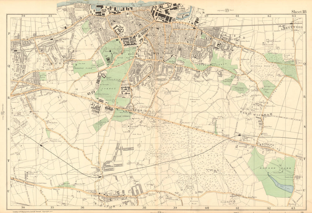 WOOLWICH Charlton Eltham Bexley Plumstead Shooters H Greenwich.BACON  1903 map
