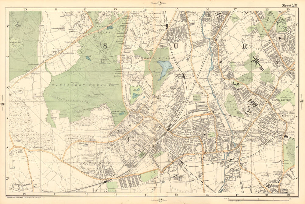 WIMBLEDON Merton Tooting Putney Heath Southfields Cottenham Park BACON  1903 map