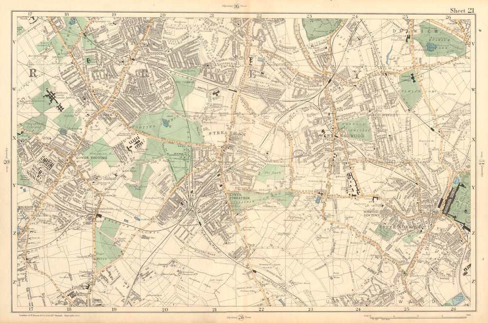 STREATHAM Mitcham Balham Tooting Streatham Norwood Dulwich. BACON  1903 map