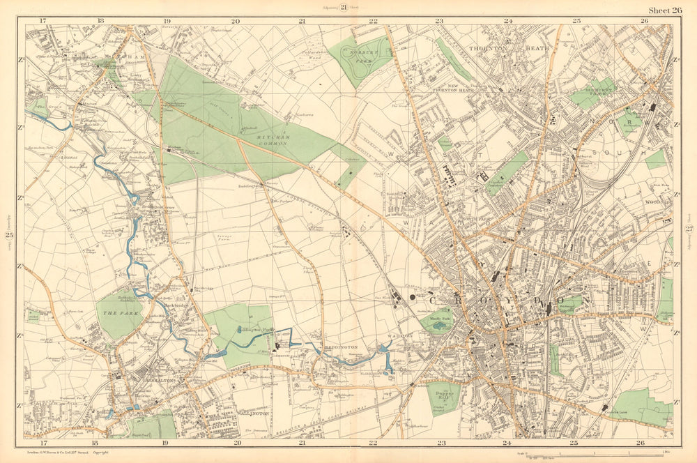 CROYDON Mitcham Carshalton Wallington Thornton Heath Beddington. BACON  1903 map