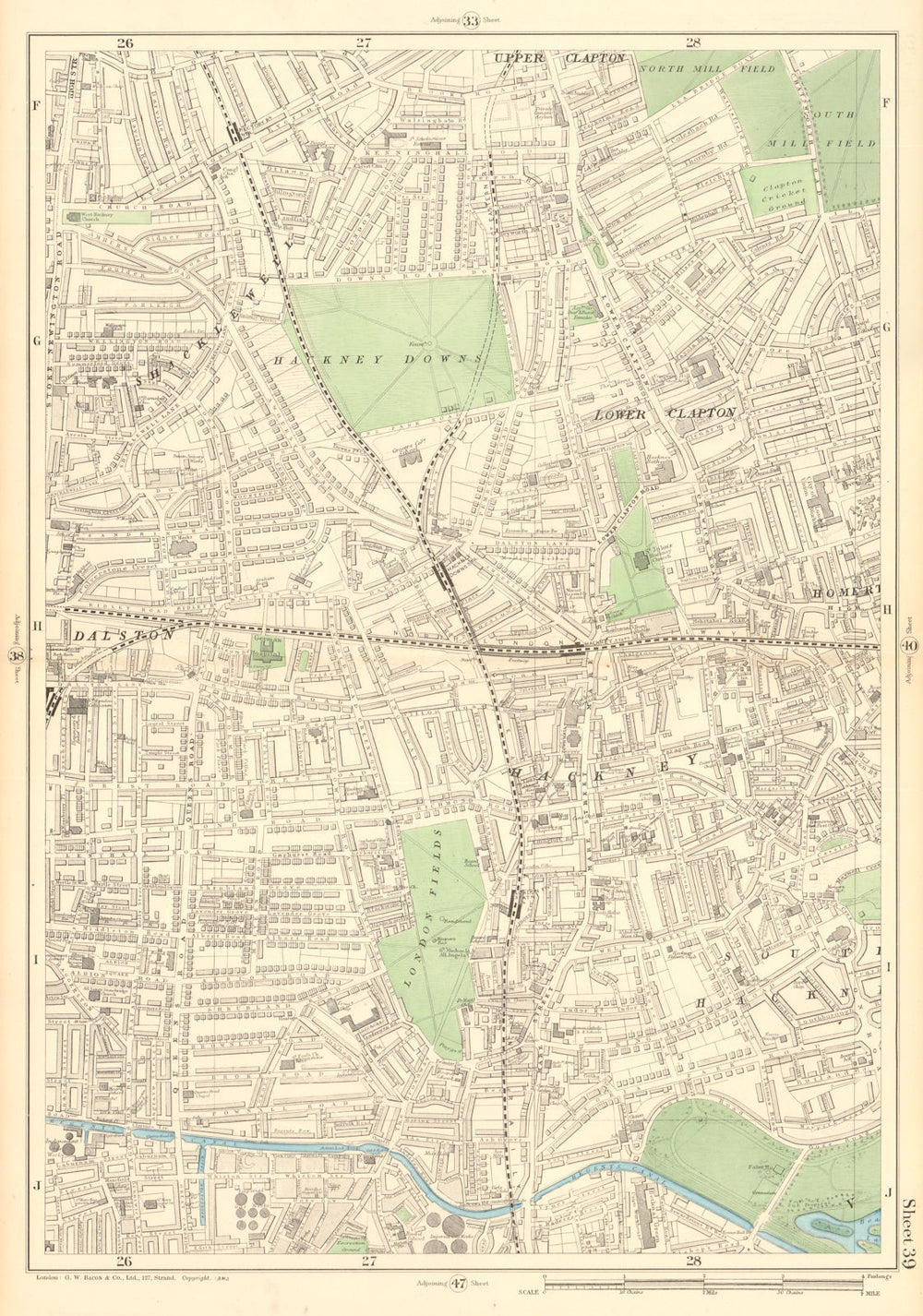 HACKNEY Lower Clapton Dalston Shacklewell London Fields Homerton 1903 old map