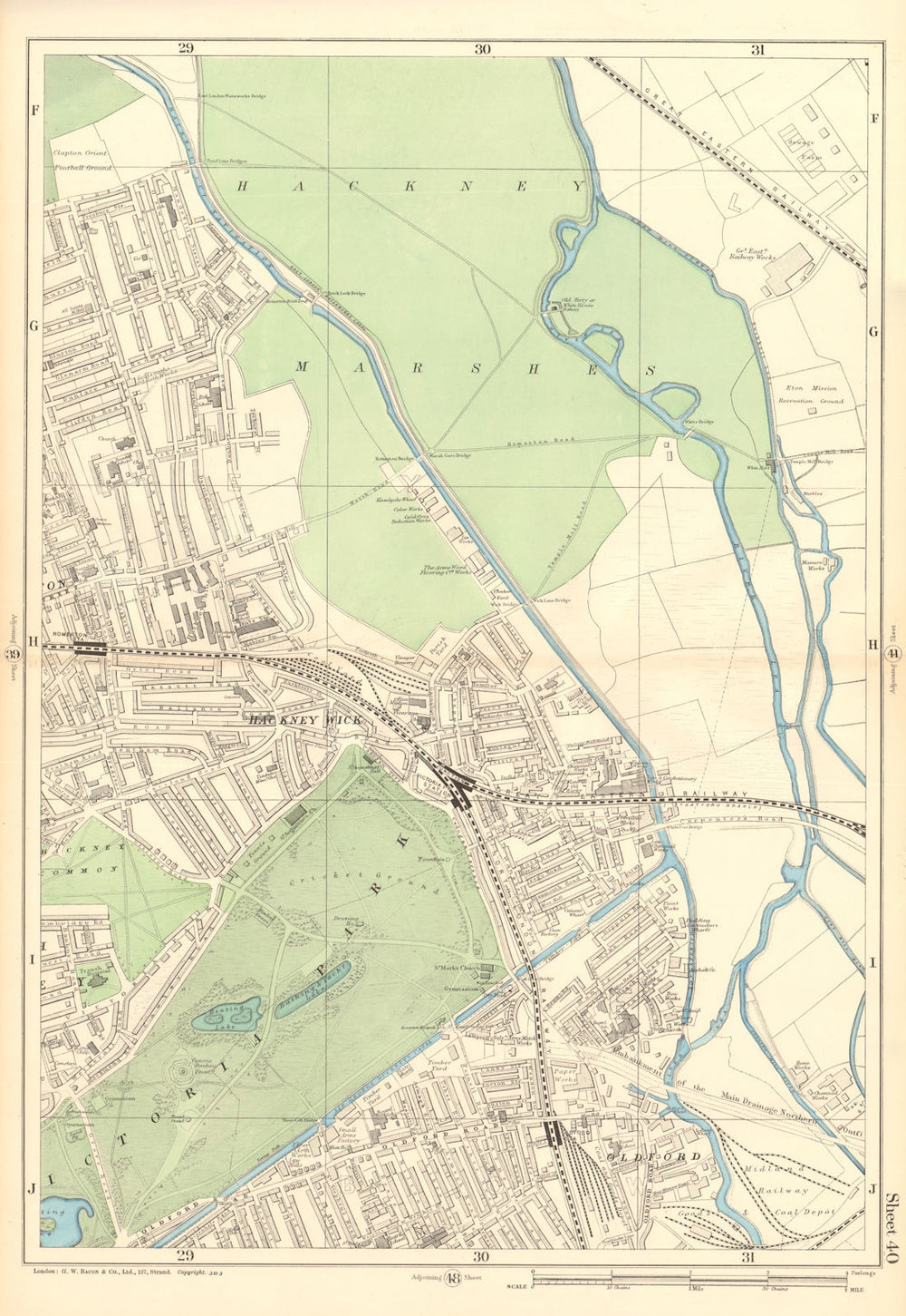 HACKNEY WICK/Marshes Victoria Park Old Ford Homerton Clapton Leyton 1903 map