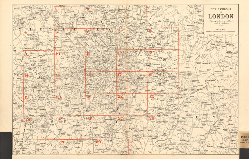 GREATER LONDON ENVIRONS. General Index map to 4 inch scale maps. BACON 1903