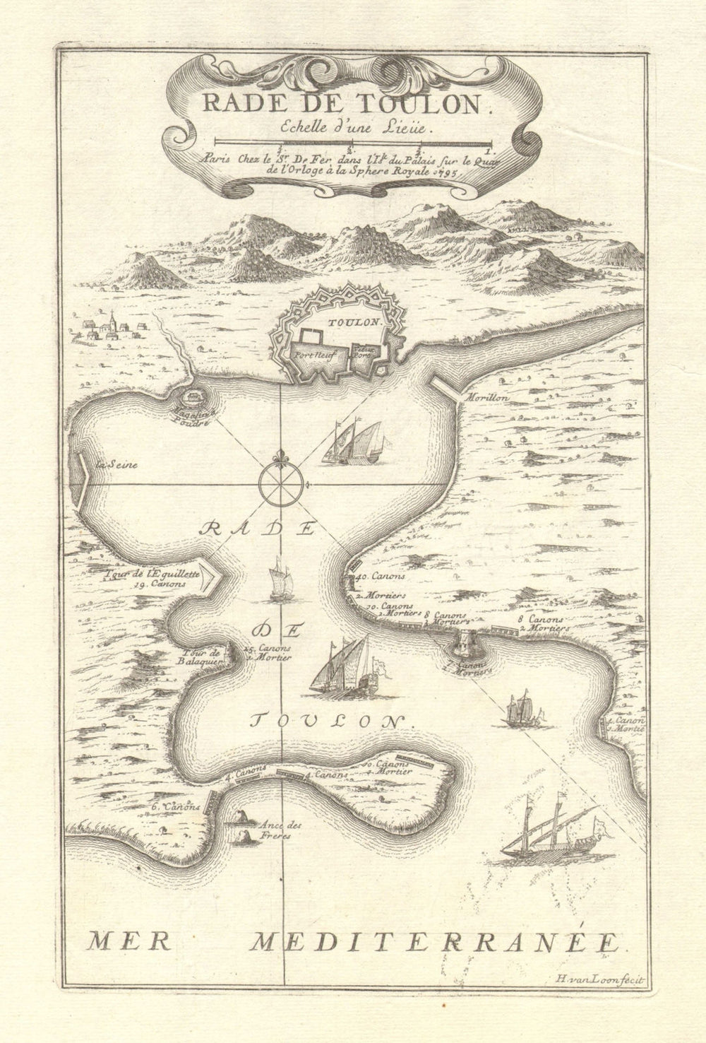 'Rade de Toulon'. Toulon Harbour / Roadstead. Var. DE FER 1705 old antique map