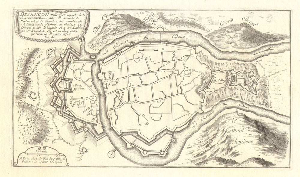 Besançon. Plan of town/city & fortifications. Doubs. DE FER 1705 old map