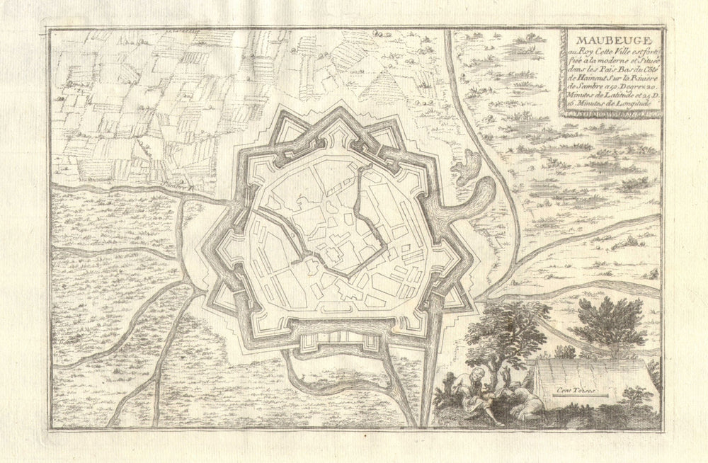 Maubeuge. Plan of town/city & fortifications. Nord. DE FER 1705 old map