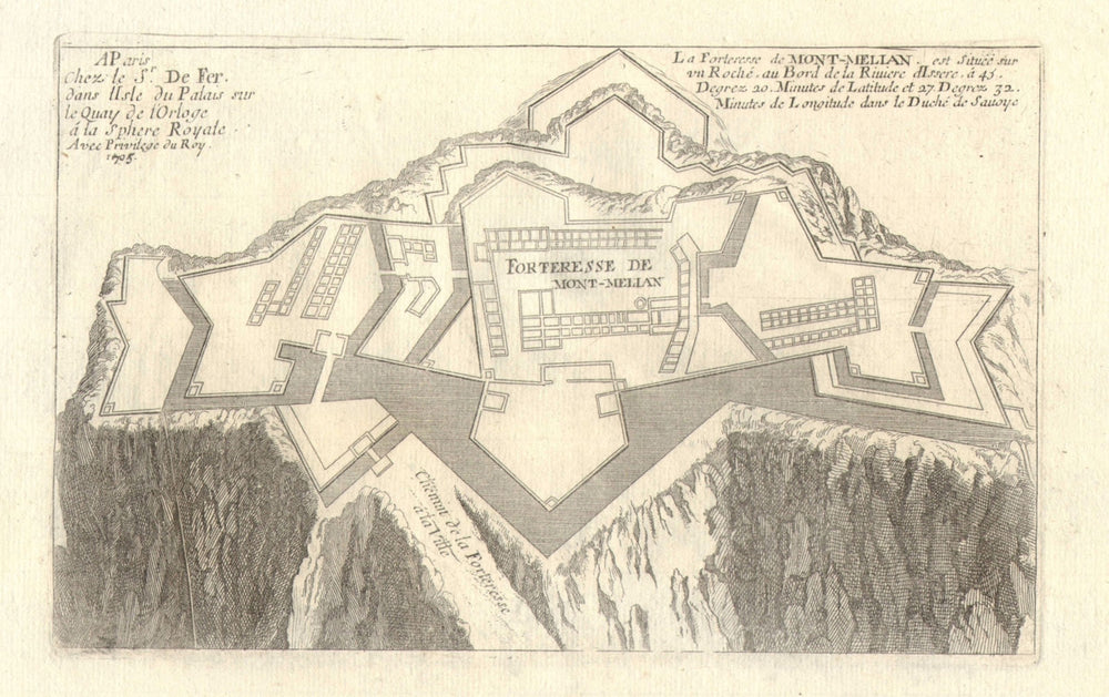 'La forteresse de Mont-Melian'. Montmélian fortress. Savoie. DE FER 1705 map