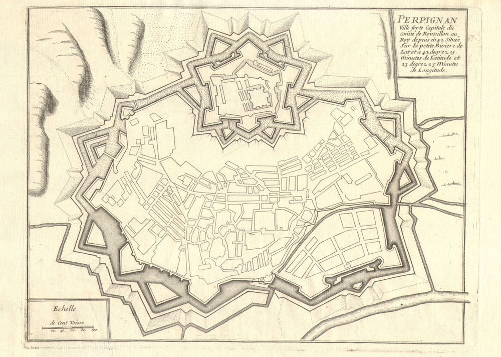 'Perpignan'. Fortifed town/city plan. Pyrénées-Orientales. DE FER 1705 old map