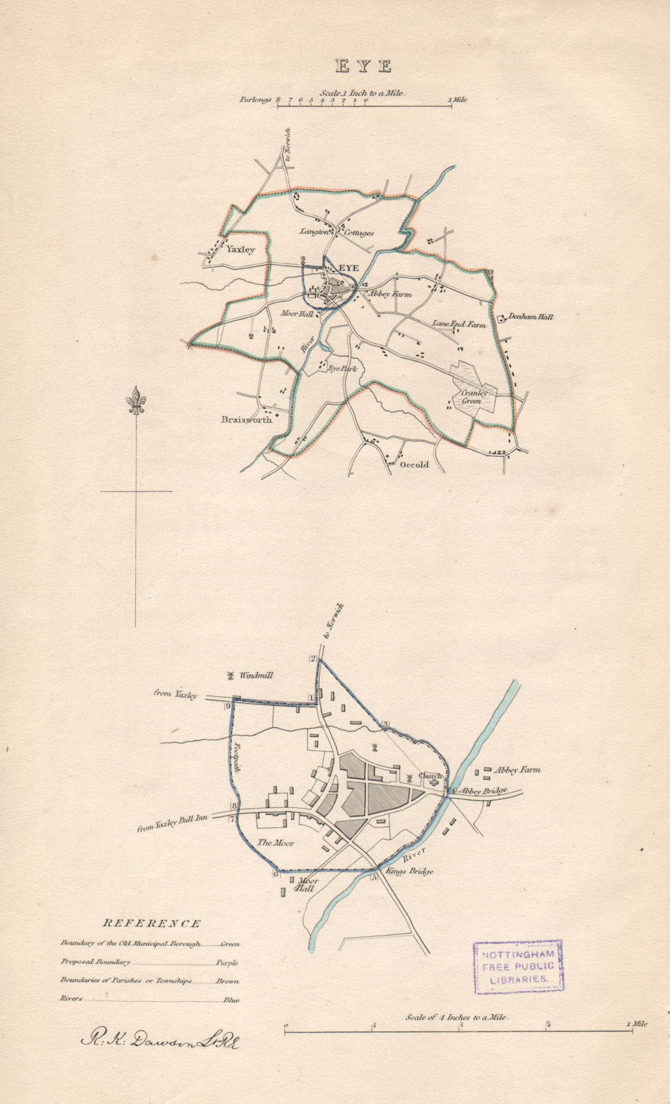 EYE borough/town plan. BOUNDARY REVIEW. Yaxley Occold. Suffolk. DAWSON 1837 map
