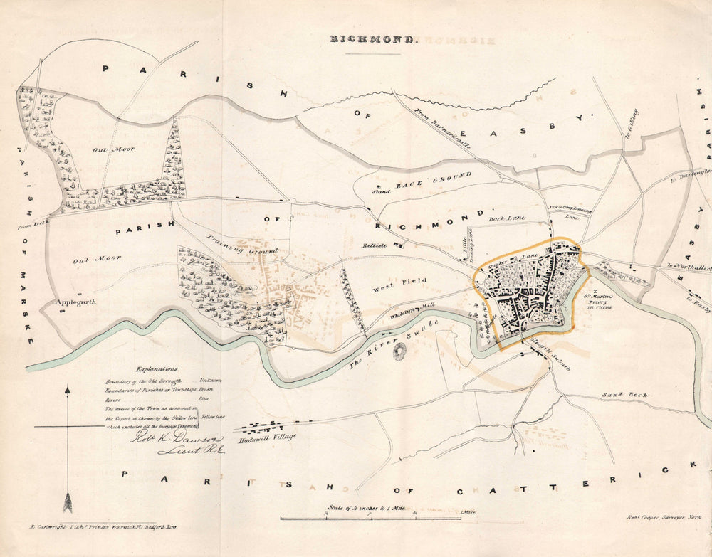 RICHMOND borough/town plan for the REFORM ACT. Yorkshire. DAWSON 1832 old map