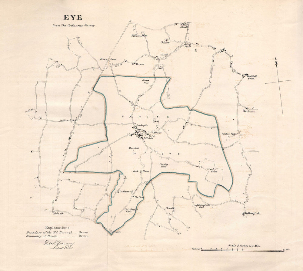 EYE borough/town plan for the REFORM ACT. Yaxley Brome. Suffolk. DAWSON 1832 map