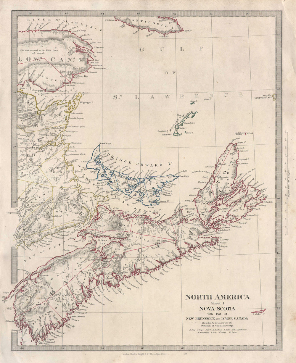 NOVA SCOTIA New Brunswick Quebec Prince Edward's Island. Canada. SDUK 1846 map