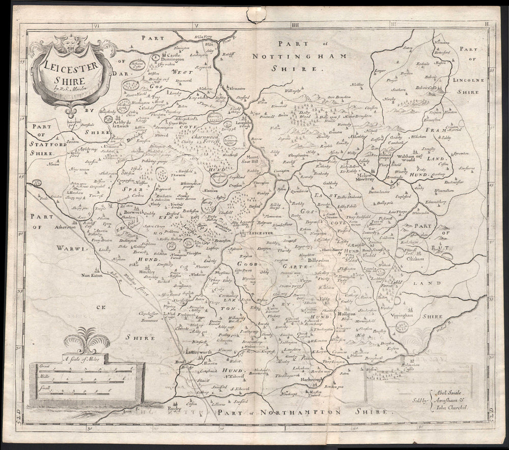 LEICESTERSHIRE. by ROBERT MORDEN from Camden's Britannia 1722 old antique map