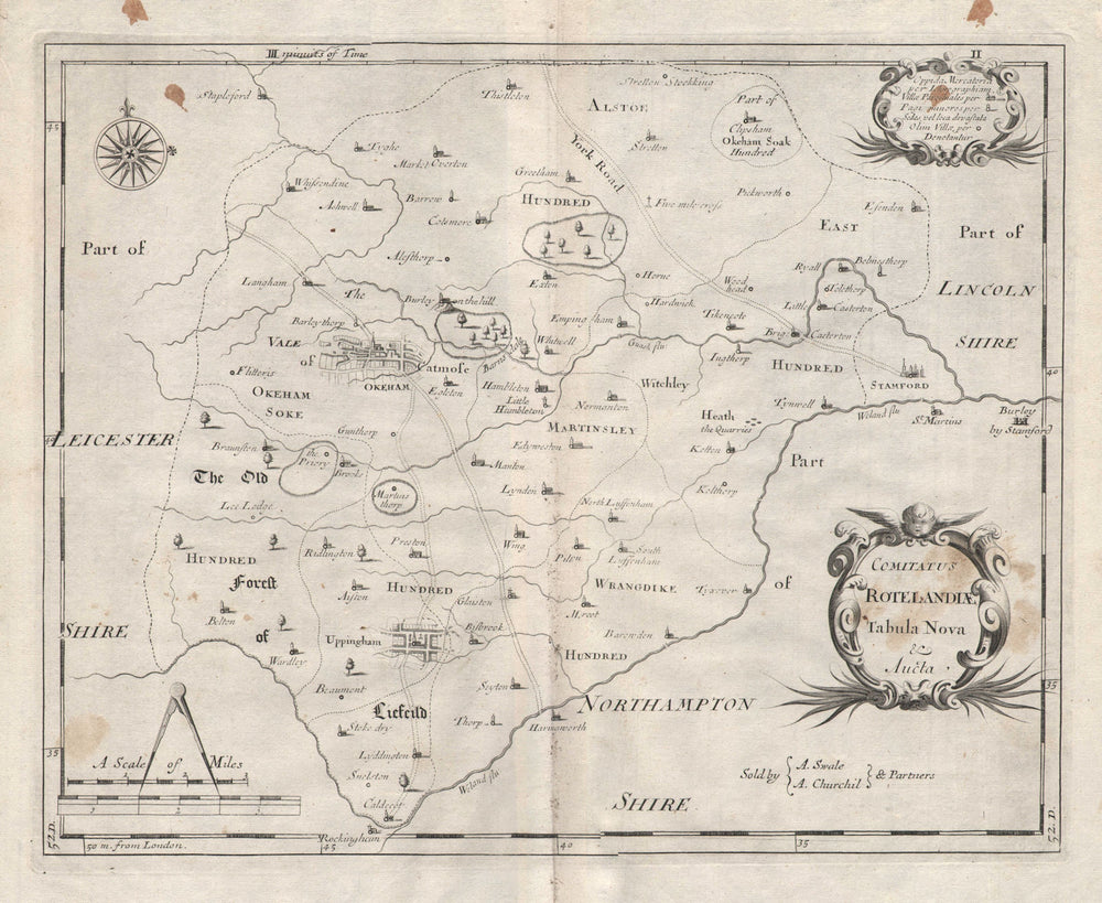 Rutland. 'COMITATUS ROTELANDIAE' by ROBERT MORDEN. Oakham & Uppingham 1695 map