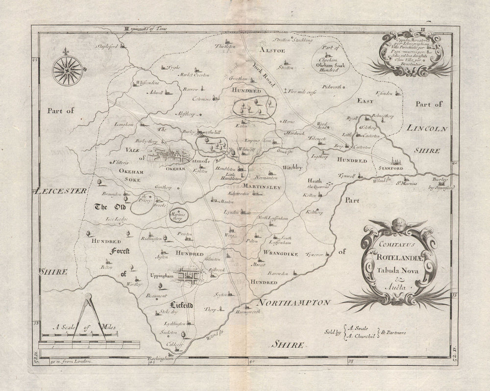 Rutland. 'COMITATUS ROTELANDIAE' by ROBERT MORDEN. Uppingham & Oakham 1695 map