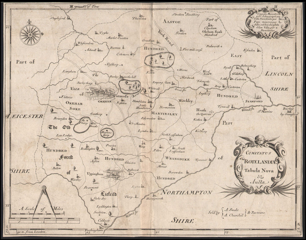 Rutland. 'COMITATUS ROTELANDIAE' by ROBERT MORDEN. Oakham & Uppingham c1753 map