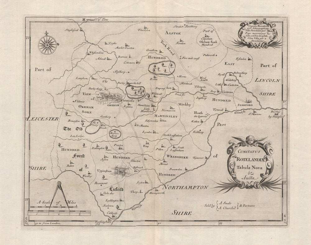 Rutland. 'COMITATUS ROTELANDIAE' by ROBERT MORDEN. Uppingham & Oakham 1772 map