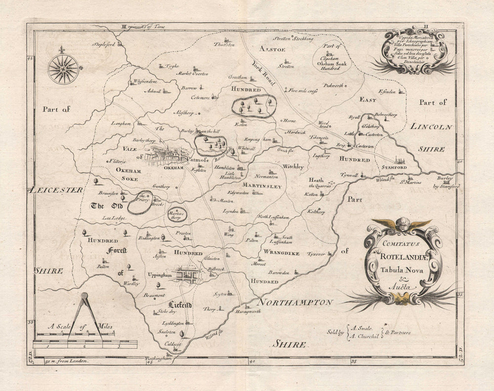 Rutland. 'COMITATUS ROTELANDIAE' by ROBERT MORDEN. Uppingham & Oakham 1753 map