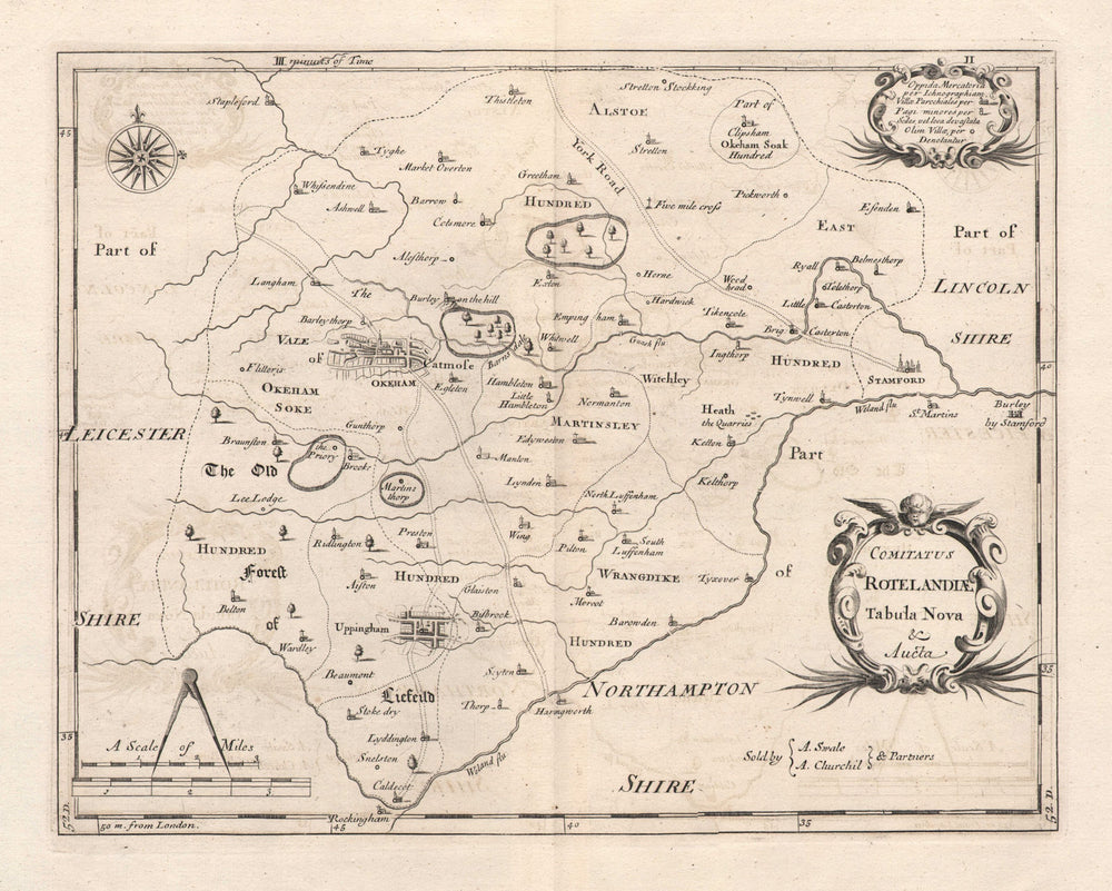 Rutland. 'COMITATUS ROTELANDIAE' by ROBERT MORDEN. Oakham Uppingham 1753 map