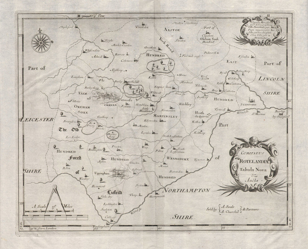 Rutland county map 'COMITATUS ROTELANDIAE' by R. MORDEN. Camden's Britannia 1695