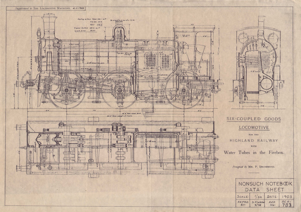 Highland Railway 6-coupled goods locomotive. Drummond. Engineering drawing 1903