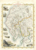 The Lakes of Cumberland, Westmoreland. English Lake District by Tallis c1850 map