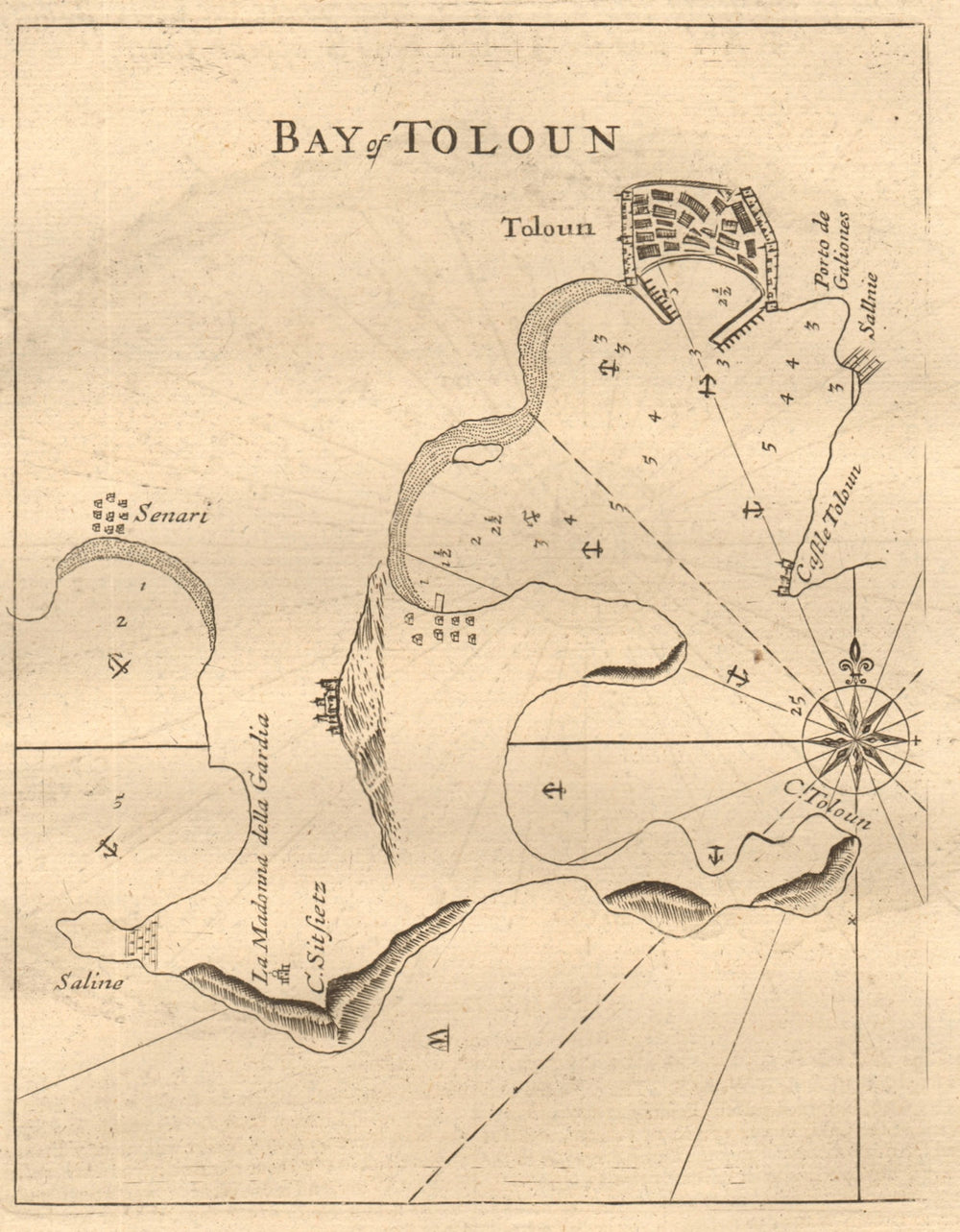 "Bay of Toloun". Toulon. Sanary-sur-Mer. MOUNT & PAGE sea chart 1747 old map