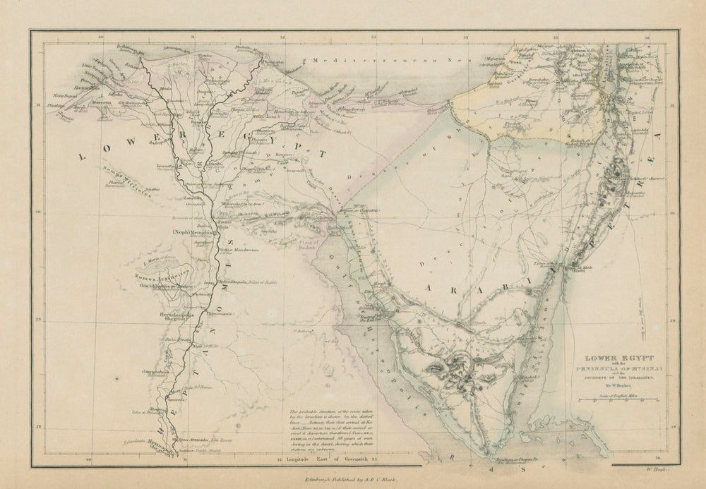 Lower Egypt, Sinai peninsula & Exodus of the Israelites. WILLIAM HUGHES 1856 map